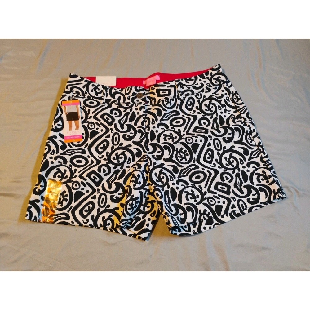 ISAAC MIZRAHI NEW YORK Tailored Short Size 12 Geometric Native Black White Print